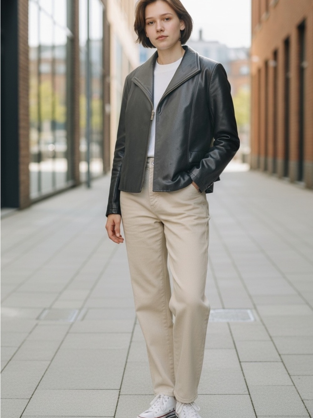Sleek Black Leather Zip Jacket